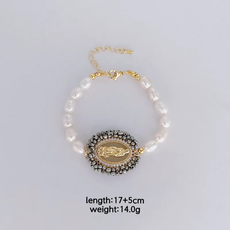 Elegant Fashion Multi-Style Pearl Design Cross Saint Image Bracelet Suitable For Ladies Daily Party Wear Casual Classic Artistic