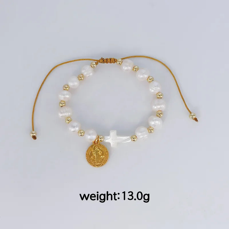 Elegant Fashion Multi-Style Pearl Design Cross Saint Image Bracelet Suitable For Ladies Daily Party Wear Casual Classic Artistic