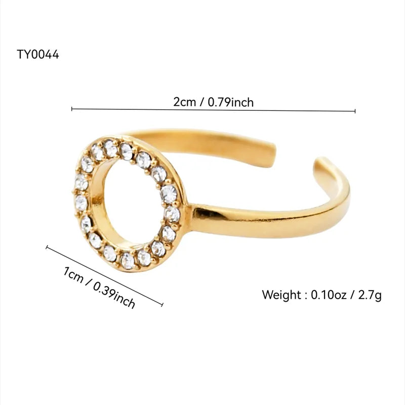 Elegant Fashion Simple High-Grade Inlaid Zircon Ring Stainless Steel 18K Gold Plating Women's Ring