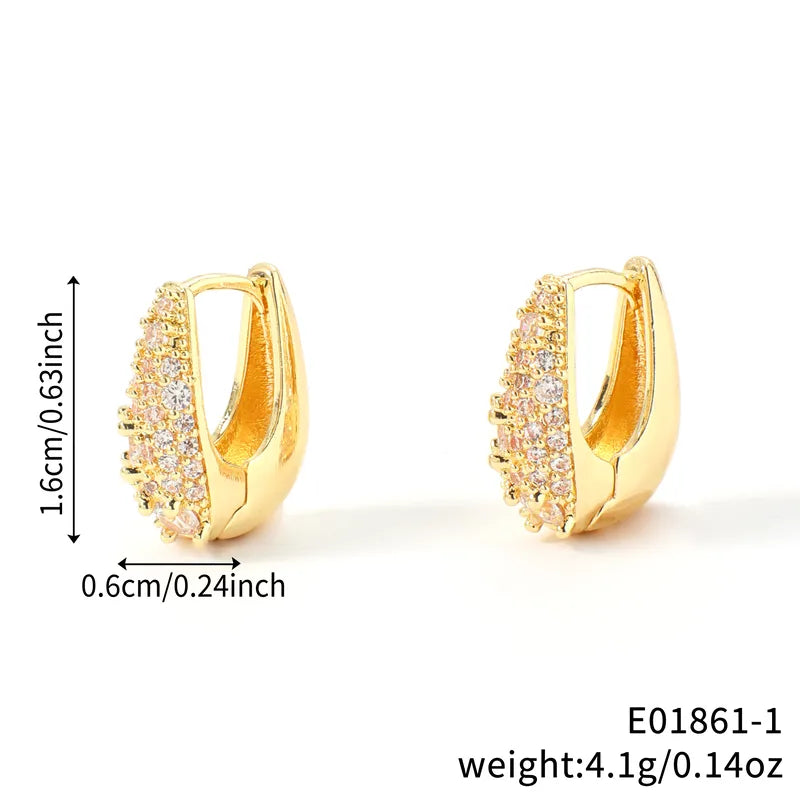 Elegant Fashionable Zircon Copper Earrings U-Design Studs Geometric Letter Patterns Vacuum Plated Non-Precious Metal Gift