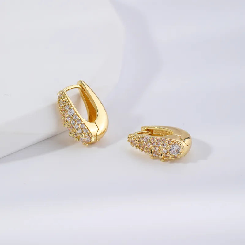 Elegant Fashionable Zircon Copper Earrings U-Design Studs Geometric Letter Patterns Vacuum Plated Non-Precious Metal Gift