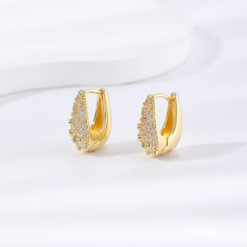 Elegant Fashionable Zircon Copper Earrings U-Design Studs Geometric Letter Patterns Vacuum Plated Non-Precious Metal Gift