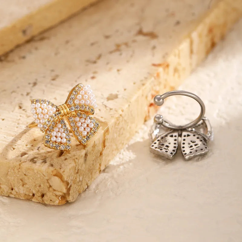 Elegant French Style Pearl Ear Cuff With Micro-Paved Zircon Butterfly Knot No Piercing Required Fine Jewelry Accessories