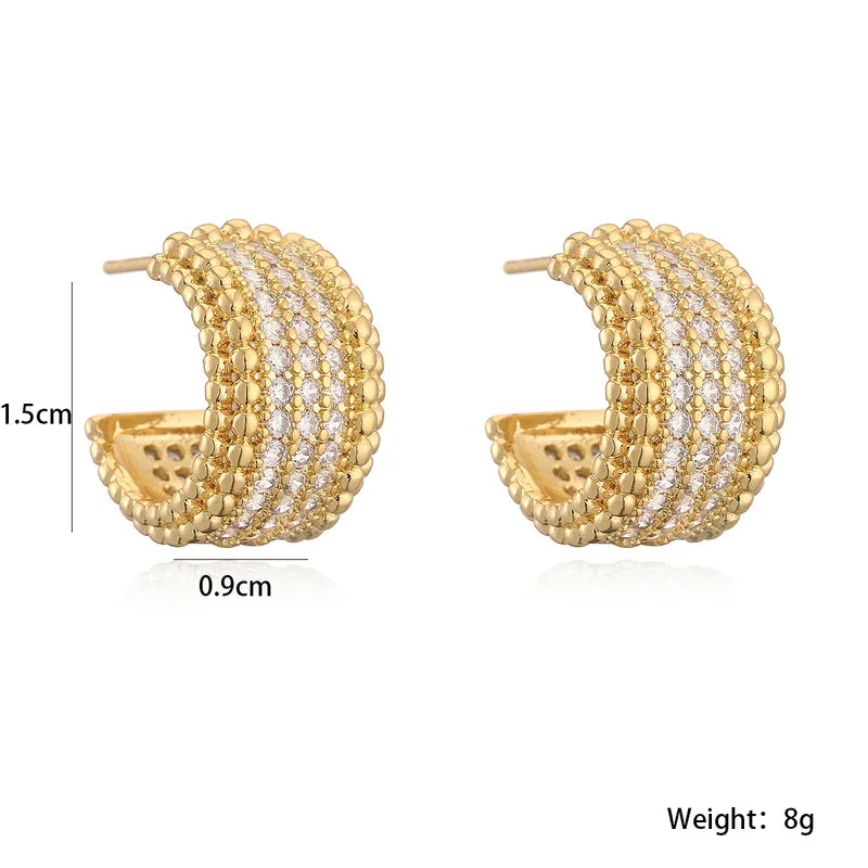 Elegant Geometric Copper Plated Zirconia Stud Earrings For Women Fashionable Retro Simple Style Suitable For Daily Use And Selfie