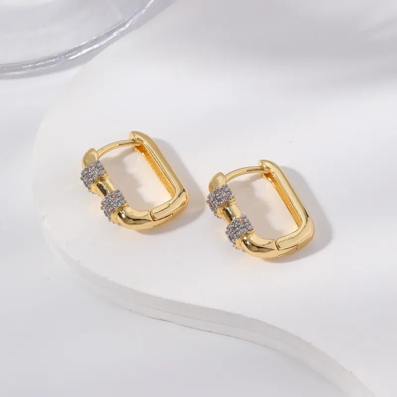 Elegant Geometric Square Round Corner Zircon Copper Earrings Birthday Gift Neutral Cute Style Daily Accessory Unisex Copper Material