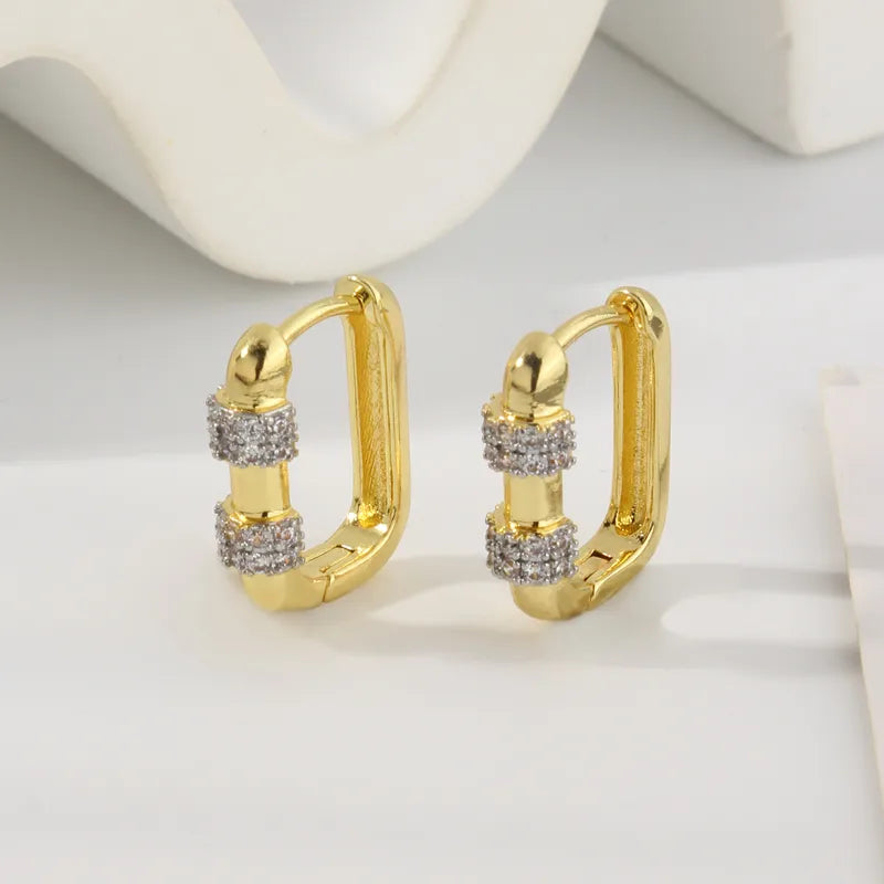 Elegant Geometric Square Round Corner Zircon Copper Earrings Birthday Gift Neutral Cute Style Daily Accessory Unisex Copper Material