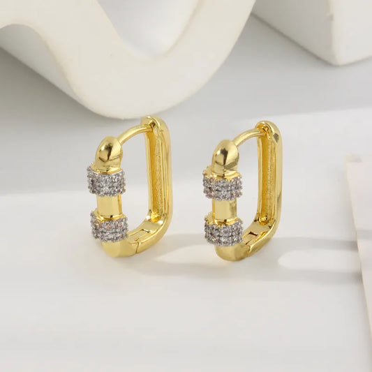 Elegant Geometric Square Round Corner Zircon Copper Earrings Birthday Gift Neutral Cute Style Daily Accessory Unisex Copper Material