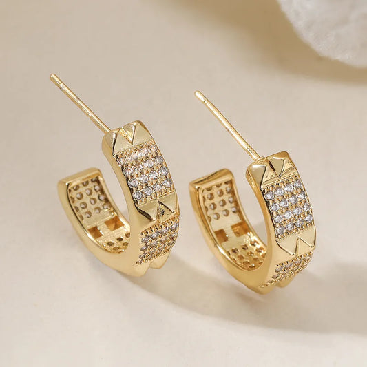 Elegant Geometric Women's Earrings Copper Plated 18K Gold Zirconia Fashionable Luxury Minimalist Commute Suitable All Seasons