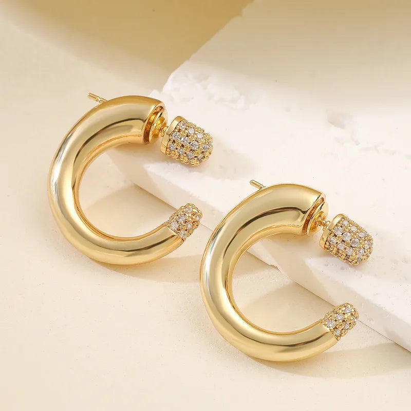 Elegant Geometric Women's Earrings Copper Plated 18K Gold Zirconia Fashionable Luxury Minimalist Commute Suitable All Seasons