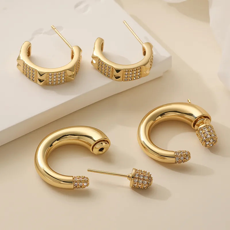 Elegant Geometric Women's Earrings Copper Plated 18K Gold Zirconia Fashionable Luxury Minimalist Commute Suitable All Seasons