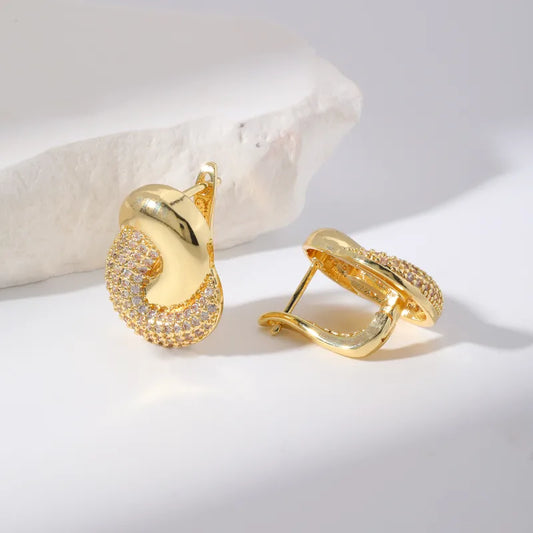 Elegant Geometric Woven Copper Earrings Micro-Set Zirconium Stone Birthday Gift Neutral Cute Style Daily Accessory Copper Material