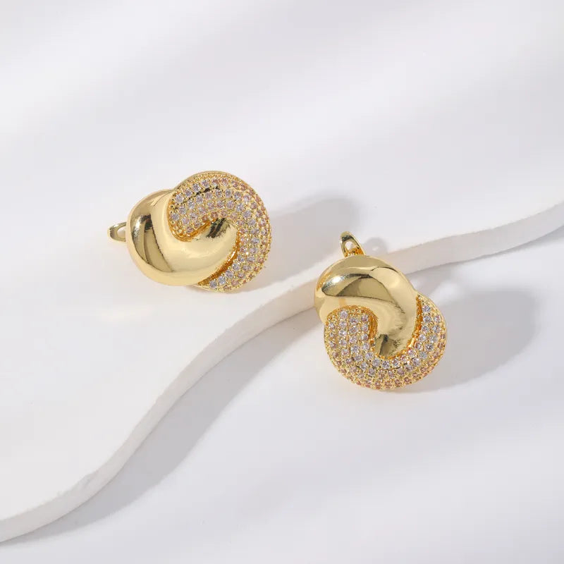 Elegant Geometric Woven Copper Earrings Micro-Set Zirconium Stone Birthday Gift Neutral Cute Style Daily Accessory Copper Material