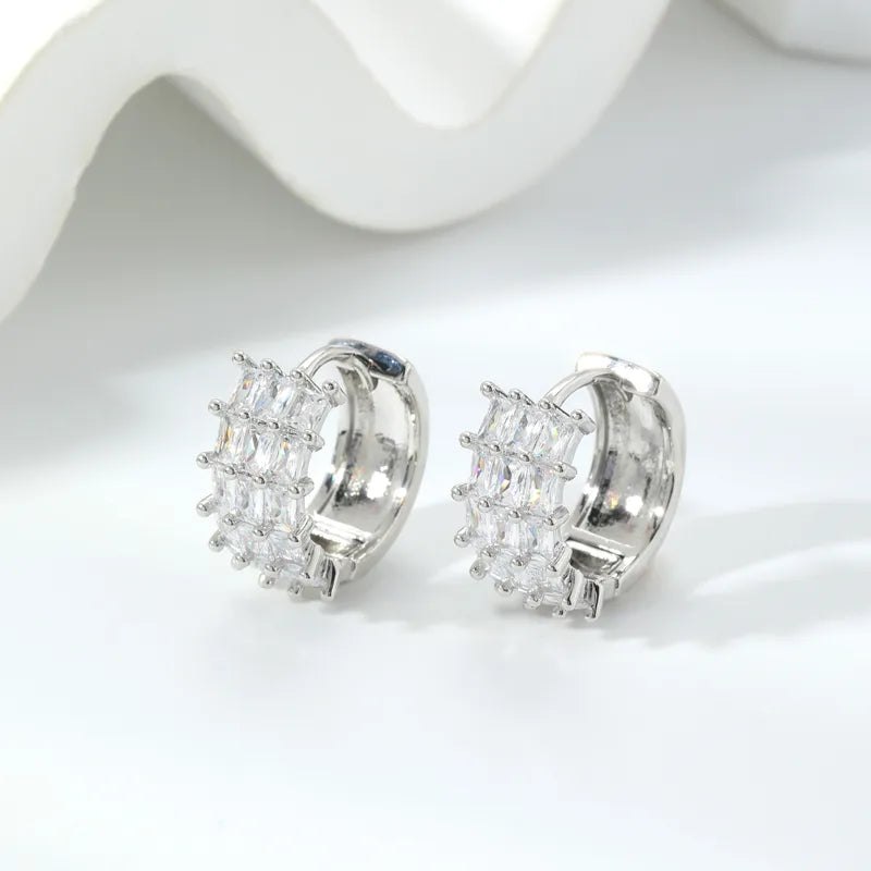 Elegant Geometric Zirconia Studs Copper Earrings Polished Birthday Gift For Women Neutral Cute Style Daily Accessory