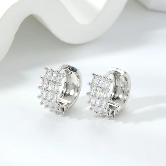 Elegant Geometric Zirconia Studs Copper Earrings Polished Birthday Gift For Women Neutral Cute Style Daily Accessory