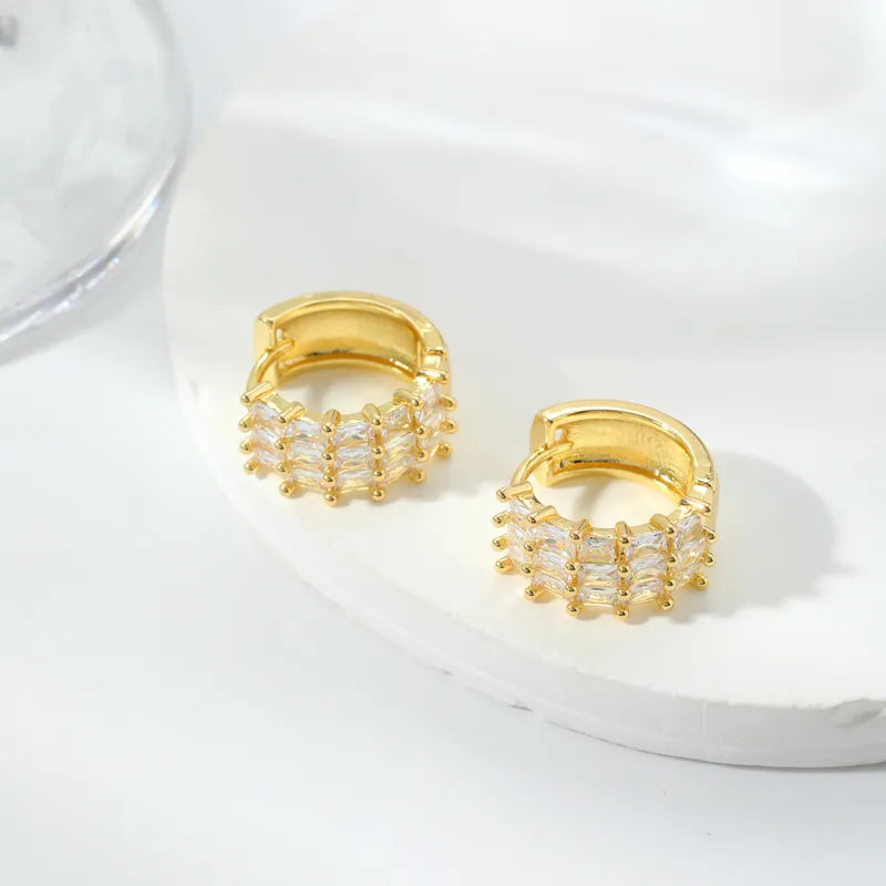 Elegant Geometric Zirconia Studs Copper Earrings Polished Birthday Gift For Women Neutral Cute Style Daily Accessory