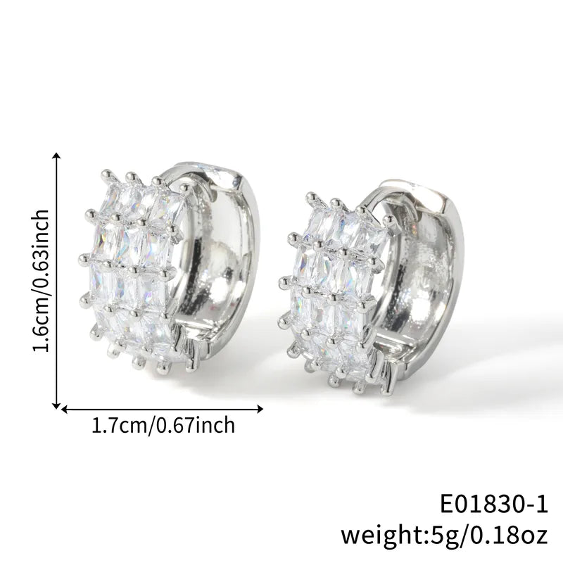 Elegant Geometric Zirconia Studs Copper Earrings Polished Birthday Gift For Women Neutral Cute Style Daily Accessory