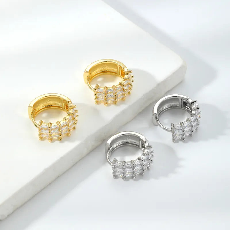 Elegant Geometric Zirconia Studs Copper Earrings Polished Birthday Gift For Women Neutral Cute Style Daily Accessory