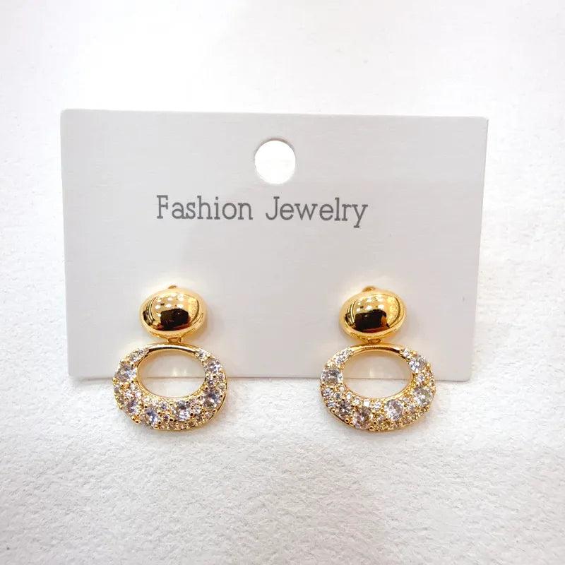 Elegant Hollow Out Round Zirconia Stud Earrings Fashionable Durable Women's Jewelry Casual Chic Polished Copper Post