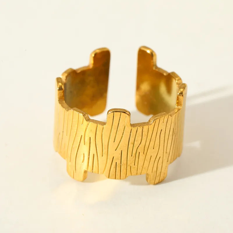 Elegant Large Stainless Steel 18K Gold Geometric Irregular Open Ring Fashionable Adjustable Size For Casual Weekend Selfie Street Style