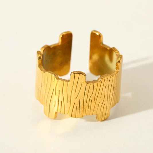 Elegant Large Stainless Steel 18K Gold Geometric Irregular Open Ring Fashionable Adjustable Size For Casual Weekend Selfie Street Style