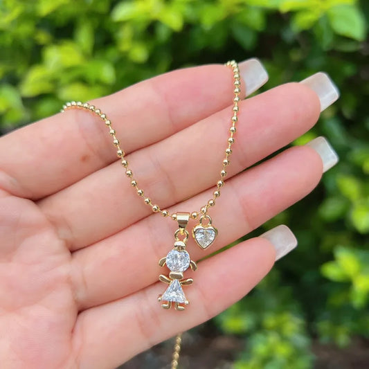 Elegant Lobster Clasp Pendant Necklace For Women Classic Style Heart Design Boy Girl Jewelry Copper Plated 18K Gold Embedded Zirconia