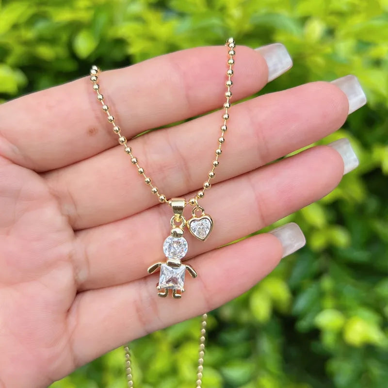 Elegant Lobster Clasp Pendant Necklace For Women Classic Style Heart Design Boy Girl Jewelry Copper Plated 18K Gold Embedded Zirconia