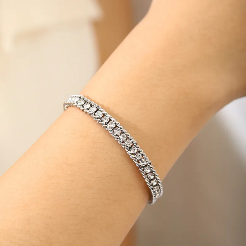 Elegant Luxury Fashion High-End Chain Bracelet Set With Zircon Stainless Steel Plated 18K Gold Neutral Bracelet For All Seasons