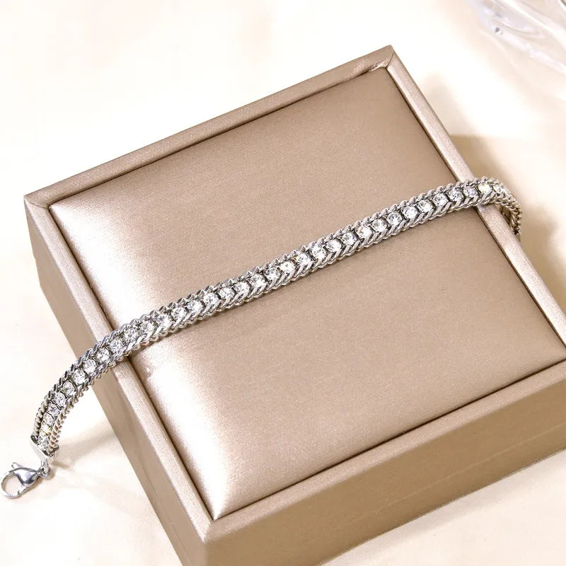 Elegant Luxury Fashion High-End Chain Bracelet Set With Zircon Stainless Steel Plated 18K Gold Neutral Bracelet For All Seasons