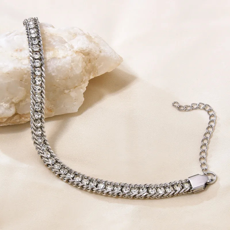 Elegant Luxury Fashion High-End Chain Bracelet Set With Zircon Stainless Steel Plated 18K Gold Neutral Bracelet For All Seasons