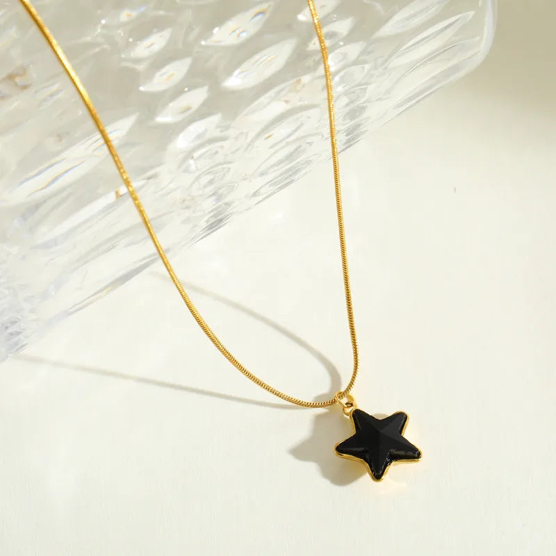 Elegant Minimalist 18K Gold Plated Stainless Steel Zirconia Embedded Star Pendant Necklace For Casual Daily Date Selfie Festival