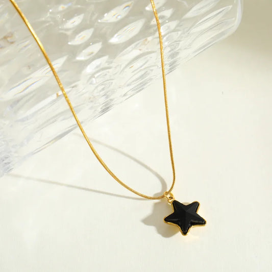 Elegant Minimalist 18K Gold Plated Stainless Steel Zirconia Embedded Star Pendant Necklace For Casual Daily Date Selfie Festival