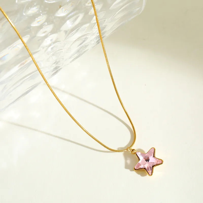 Elegant Minimalist 18K Gold Plated Stainless Steel Zirconia Embedded Star Pendant Necklace For Casual Daily Date Selfie Festival