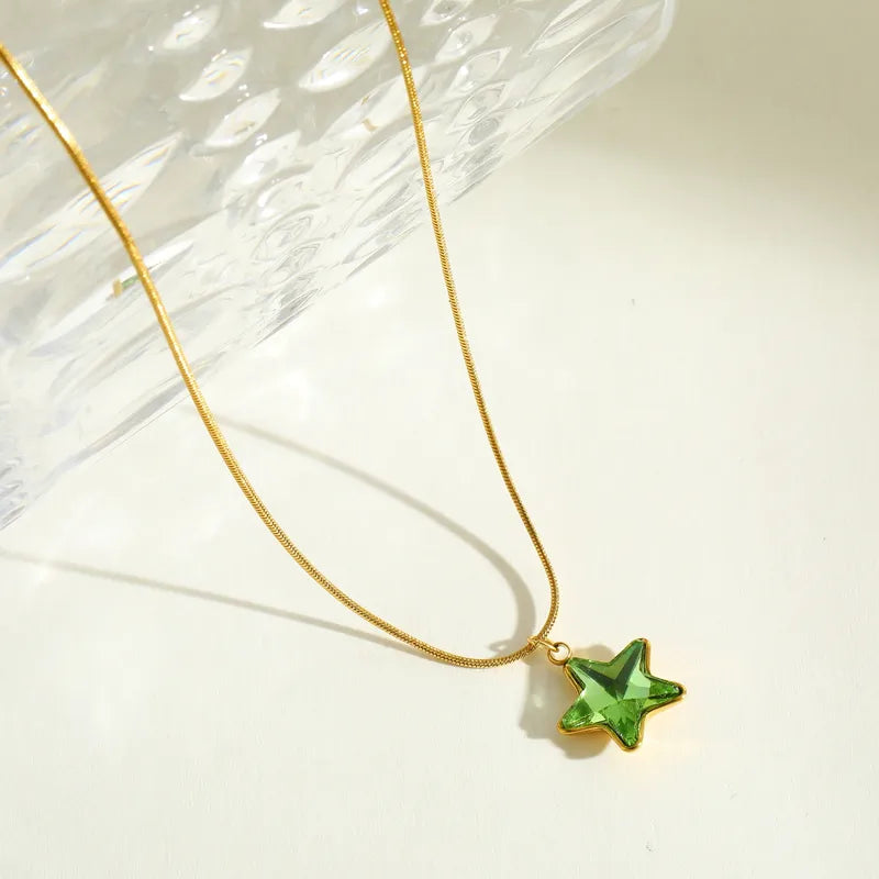 Elegant Minimalist 18K Gold Plated Stainless Steel Zirconia Embedded Star Pendant Necklace For Casual Daily Date Selfie Festival