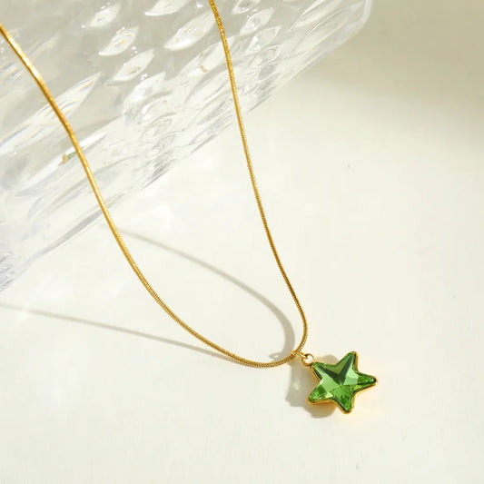 Elegant Minimalist 18K Gold Plated Stainless Steel Zirconia Embedded Star Pendant Necklace For Casual Daily Date Selfie Festival
