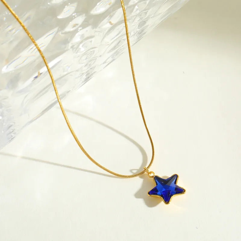 Elegant Minimalist 18K Gold Plated Stainless Steel Zirconia Embedded Star Pendant Necklace For Casual Daily Date Selfie Festival