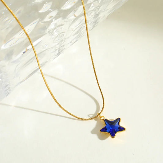 Elegant Minimalist 18K Gold Plated Stainless Steel Zirconia Embedded Star Pendant Necklace For Casual Daily Date Selfie Festival