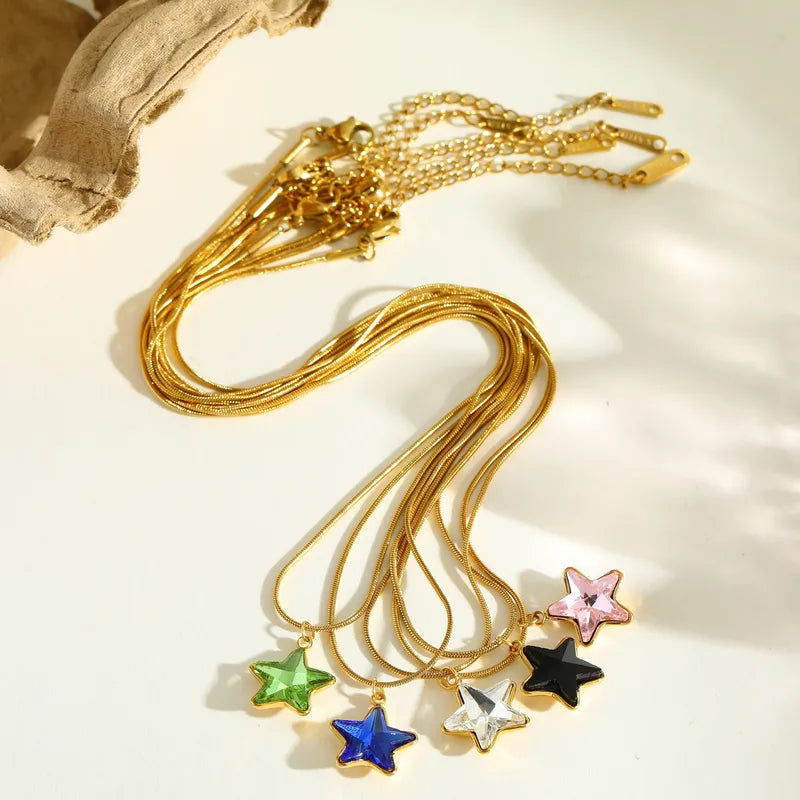 Elegant Minimalist 18K Gold Plated Stainless Steel Zirconia Embedded Star Pendant Necklace For Casual Daily Date Selfie Festival