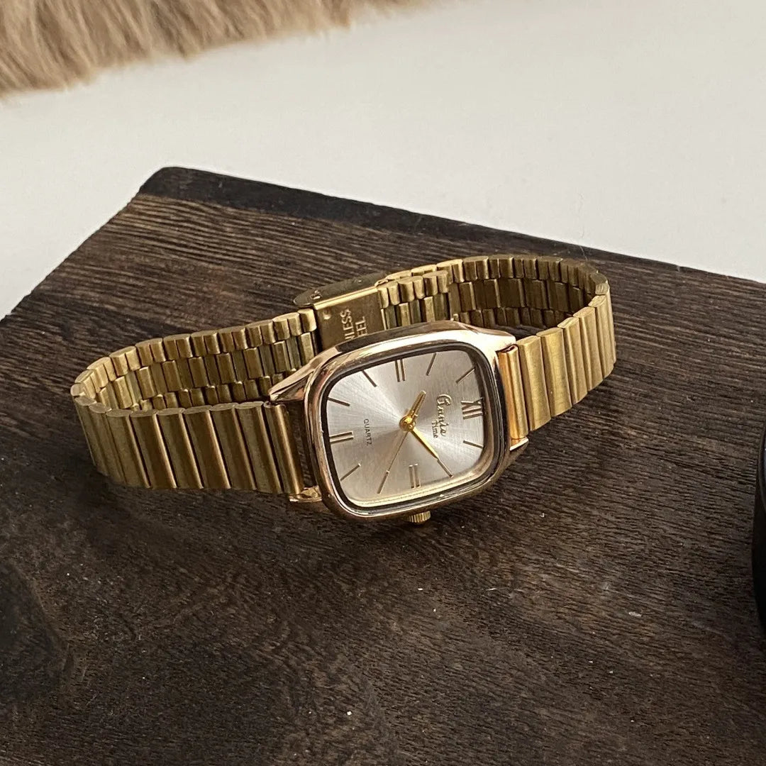 Elegant Minimalist Gold Bamboo Node Stainless Steel Band Women's Watch For Business Square Display Quartz Movement (Copy)