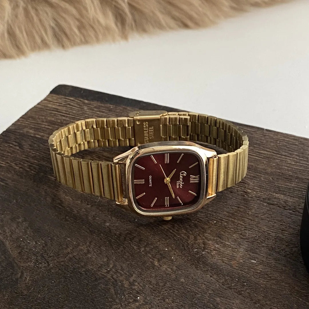 Elegant Minimalist Gold Bamboo Node Stainless Steel Band Women's Watch For Business Square Display Quartz Movement