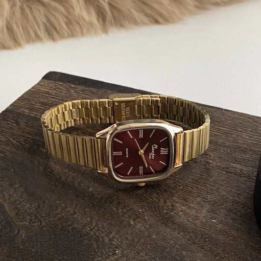 Elegant Minimalist Gold Bamboo Node Stainless Steel Band Women's Watch For Business Square Display Quartz Movement