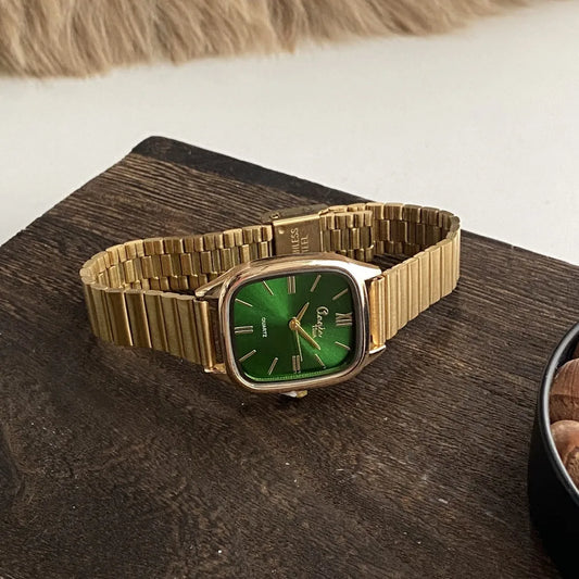 Elegant Minimalist Gold Bamboo Node Stainless Steel Band Women's Watch For Business Square Display Quartz Movement