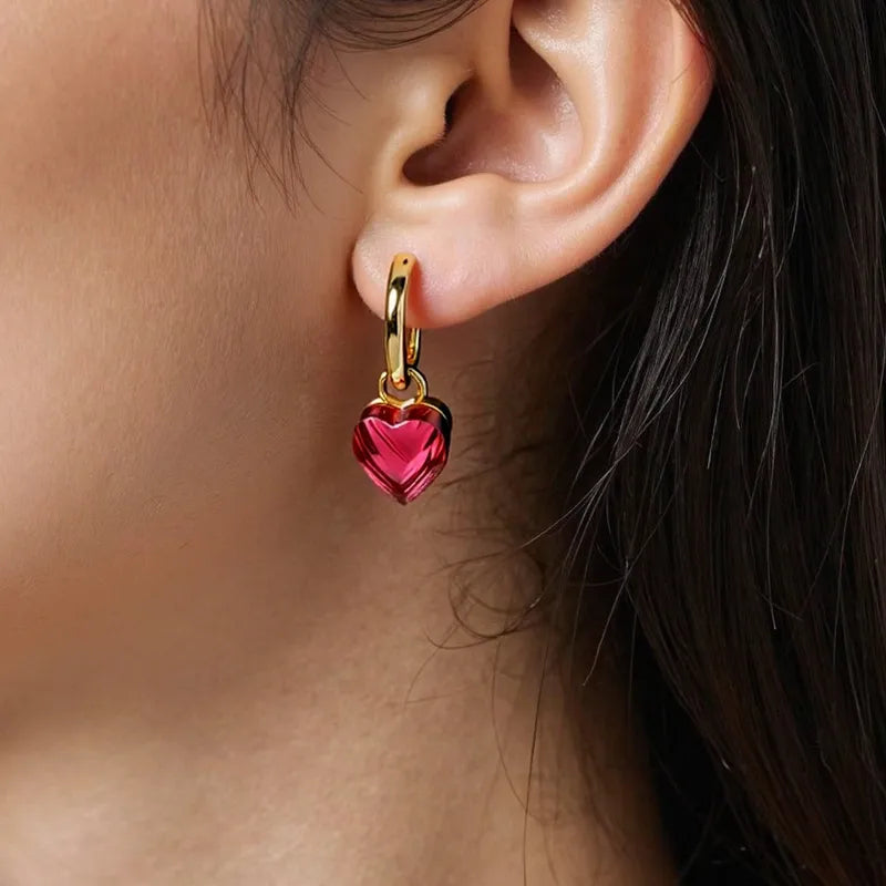 Elegant Minimalist Heart Shaped Zircon Earrings Luxury Lazy Style Copper Material 925 Silver Post Women's Jewelry Accessories