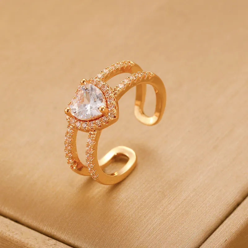 Elegant Open Heart Ring For Women Fashionable Unique Design Premium Quality Copper Material Dainty Finger Accessory Trendy Style