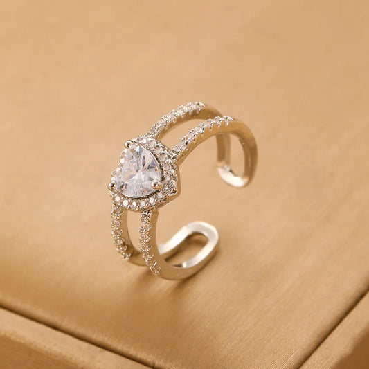 Elegant Open Heart Ring For Women Fashionable Unique Design Premium Quality Copper Material Dainty Finger Accessory Trendy Style