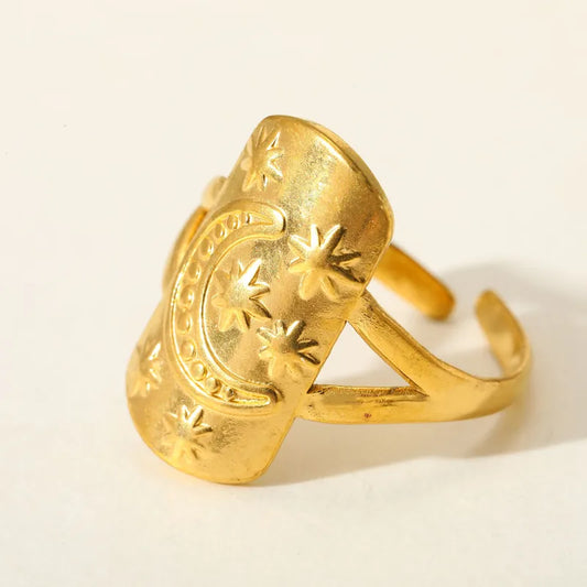 Elegant Open Ring Stainless Steel 18K Gold Star Square Luxury Fashion Jewelry For Women Adjustable Size Street Style