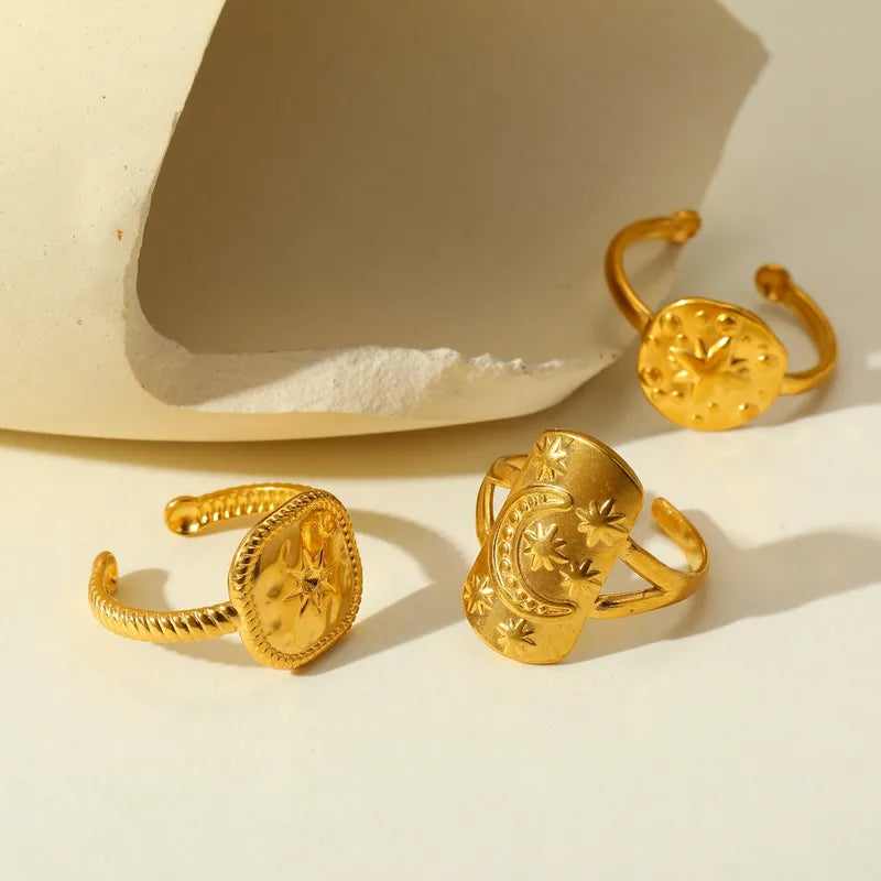 Elegant Open Ring Stainless Steel 18K Gold Star Square Luxury Fashion Jewelry For Women Adjustable Size Street Style