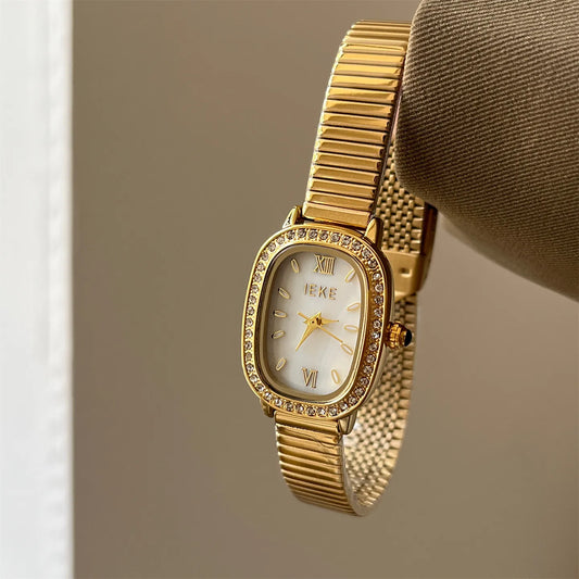 Elegant Oval Quartz Watch For Women Fashionable Lightweight Diamond Embedded Stainless Steel Bracelet Hand Chain Wristwatch