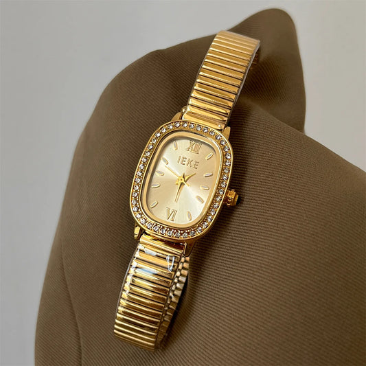 Elegant Oval Quartz Watch For Women Fashionable Lightweight Diamond Embedded Stainless Steel Bracelet Hand Chain Wristwatch