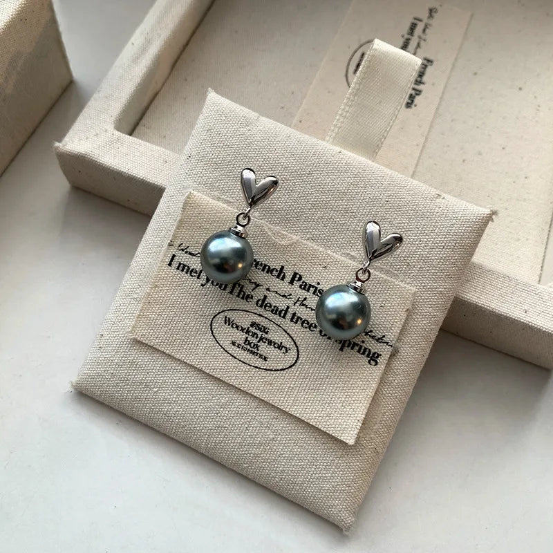 Elegant Pearl Heart Shaped Earrings For Women Luxury Fashion Spring Summer Gold Plated Copper Jewelry French Vintage Style