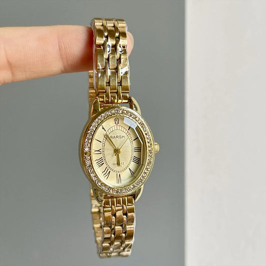 Elegant Quartz Women's Watch Diamond Embedded Roman Numerals Alloy Strap Heart Shaped Dial Fashionable Timepiece For Her